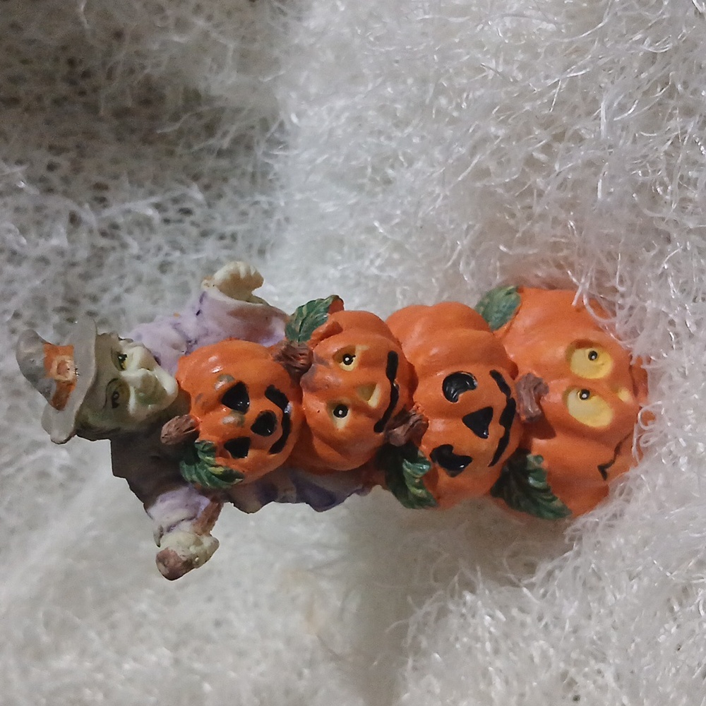 Whimsical Witch and Pumpkin Stack Figurine